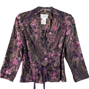 Karin Stevens Women Size 6 Jacket Paisle Purple Long Sleeve  READ DESC